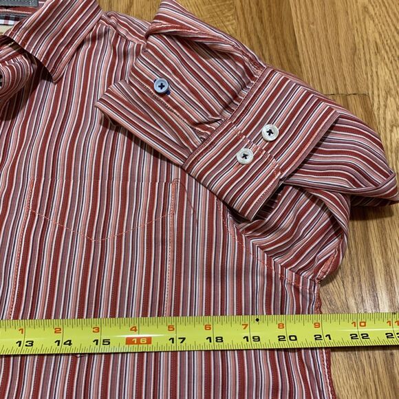 Tommy Bahama Jeans Red Orange Striped Cotton Button Up Shirt Men’s Size Small - Picture 11 of 12